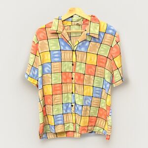 Vintage Pastel Block Colorful All Over Bricks Button Notations  VTG 90’s